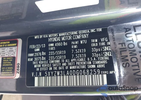 2013 Hyundai Santa Fe Sport 2.0T из США, поврежденный, VIN 5XYZW3LA0DG068259